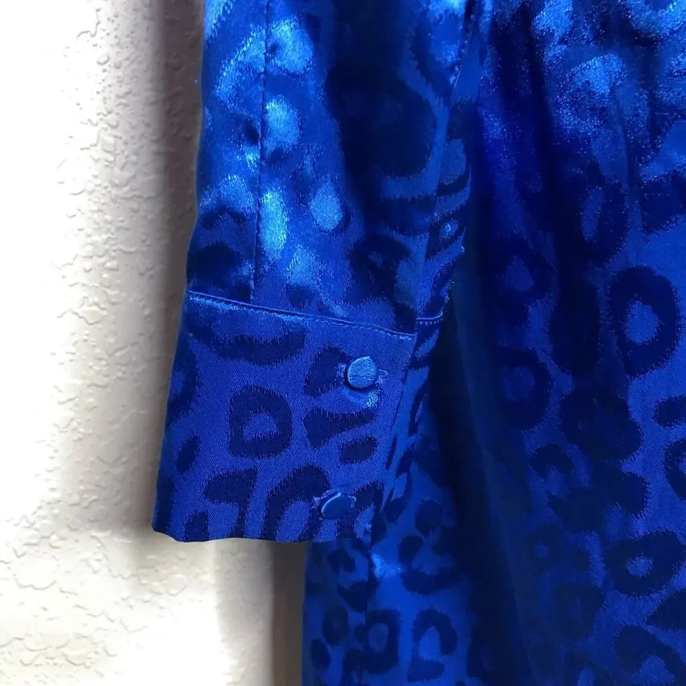 Adelyn Rae bright blue leopard print side drape dress size Large